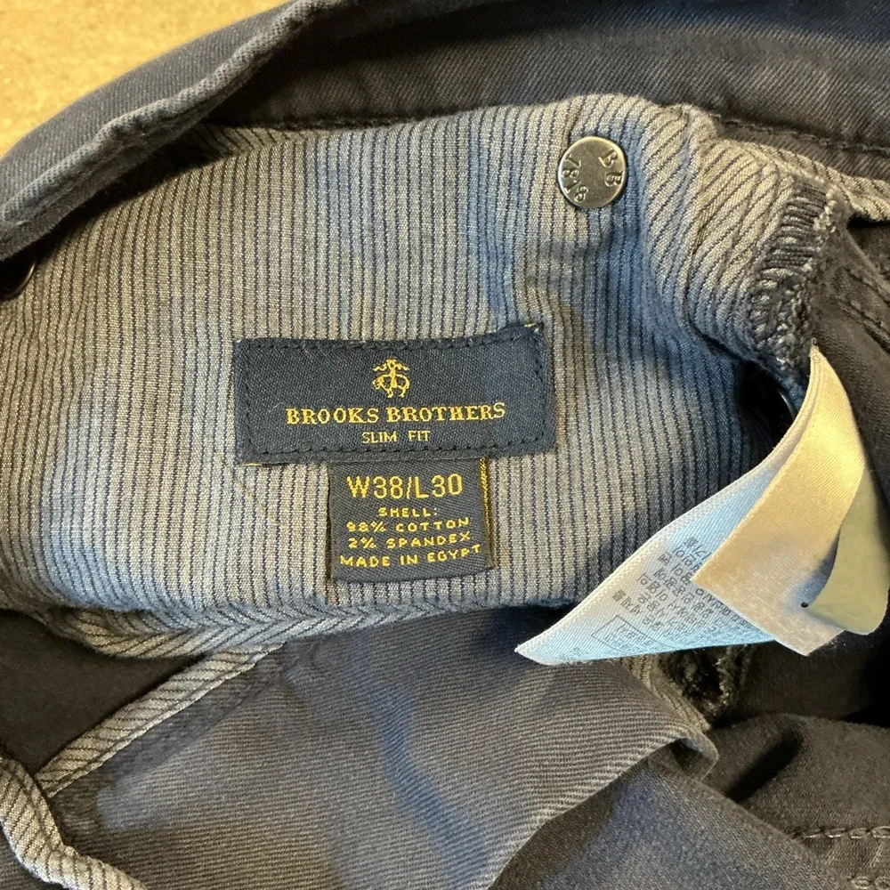Brooks Brothers Men’s SZ 38/30 Slim Fit Stretch Cotton Garment Dyed Pants Navy